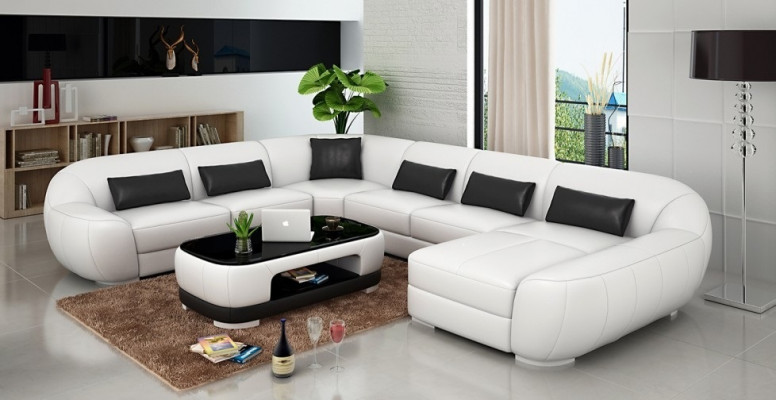 Modern Ledersofa+USB, Ecksofa Wunnecht Sëtzpolster Couch Garnitur Neu