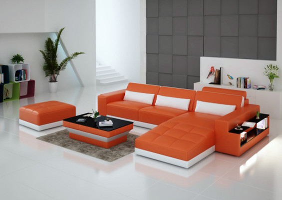 Ledercouch Couch Wunnlandschaft Eckcouch Eck Garnitur Design Modern Sofa G8019E