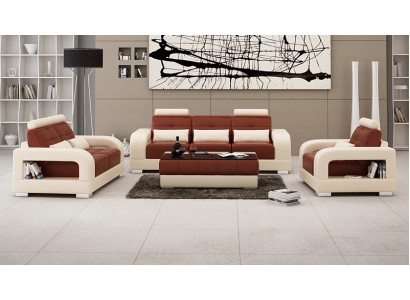 Ledercouch Sofa Couchegruppe 3+2+1 Sëtzer Garni a modernen Design Sofa