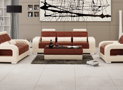 Ledercouch Sofa Couchegruppe 3+2+1 Sëtzer Garni a modernen Design Sofa