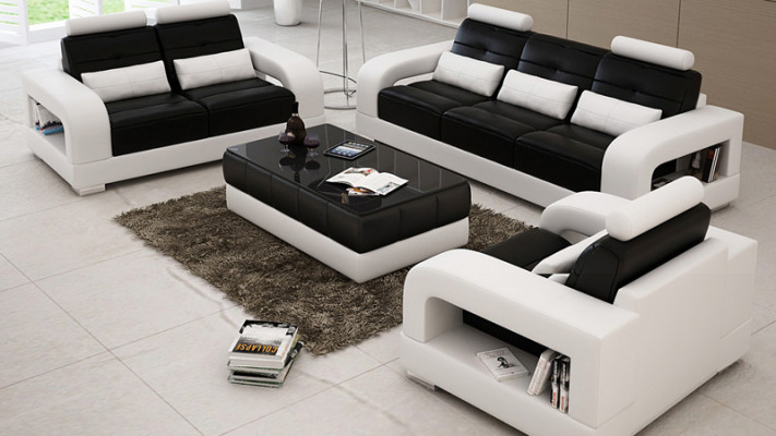 Ledercouch Sofa Couchegruppe 3+2+1 Sëtzer Garni a modernen Design Sofa