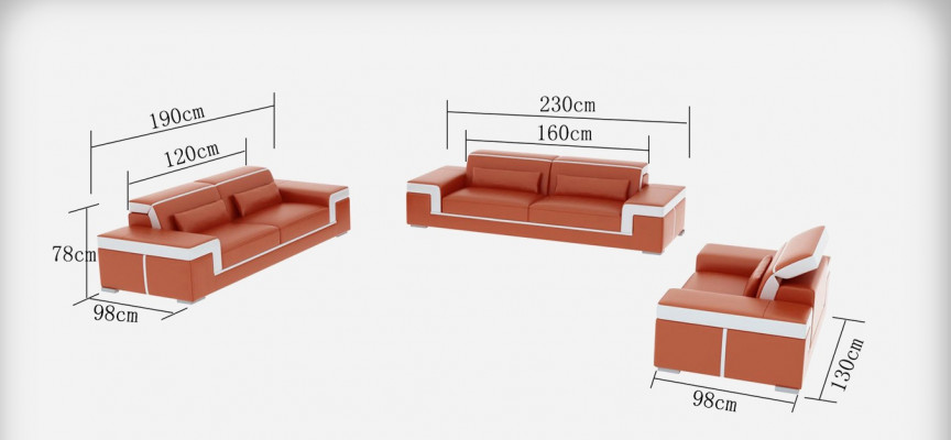 Ledercouch Couch Landschaft 3+2+1 Sëtz Garnitur Sofagarnitur Sofa G8020D