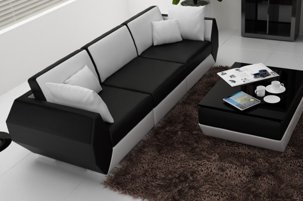 Ledercouch Sofa Couch-Garnitur 3+3 Sëtzer Garnitur Design Modern Sofa Set USB Nei