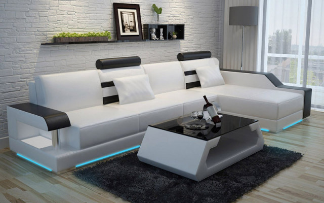 Ledercouch Moossfabrik Couch Wunnlandschaft Ecksgaarnitur Design Sofa USB Nei