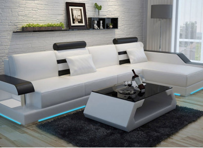 Ledercouch Moossfabrik Couch Wunnlandschaft Ecksgaarnitur Design Sofa USB Nei