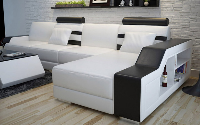 Ledercouch Moossfabrik Couch Wunnlandschaft Ecksgaarnitur Design Sofa USB Nei