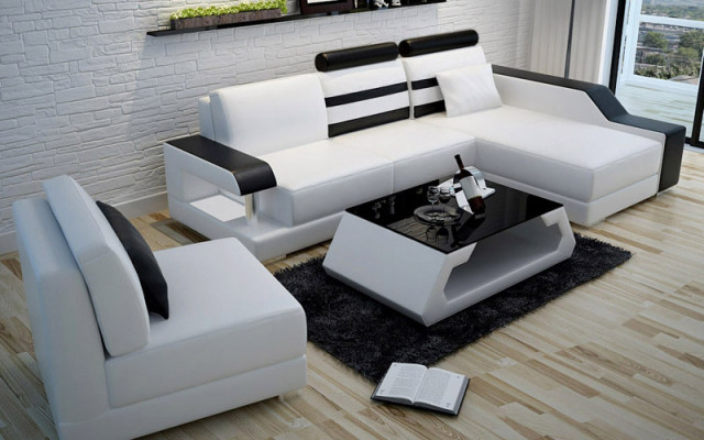 Ledercouch Moossfabrik Couch Wunnlandschaft Ecksgaarnitur Design Sofa USB Nei