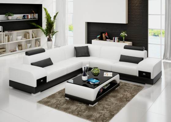 Ledersofa Canapé Wunnlandschaft Ecksofa Eck Garnitur Design Modern Sofa USB Nei