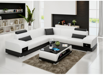Ledersofa Canapé Wunnlandschaft Ecksofa Eck Garnitur Design Modern Sofa USB Nei