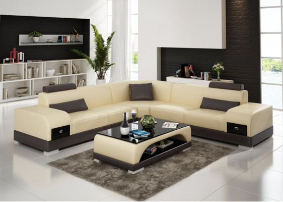 Ledersofa Canapé Wunnlandschaft Ecksofa Eck Garnitur Design Modern Sofa USB Nei