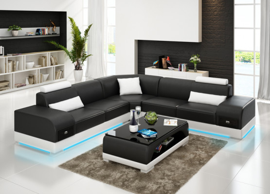 Ledersofa Canapé Wunnlandschaft Ecksofa Eck Garnitur Design Modern Sofa USB Nei