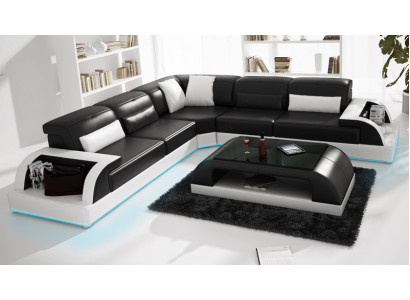Ledercouch Ecksofa Couchlandschaft Eck Garnitur Design Modern Sofa USB Wäiss