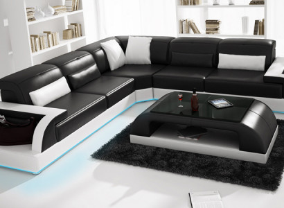 Ledercouch Ecksofa Couchlandschaft Eck Garnitur Design Modern Sofa USB Wäiss
