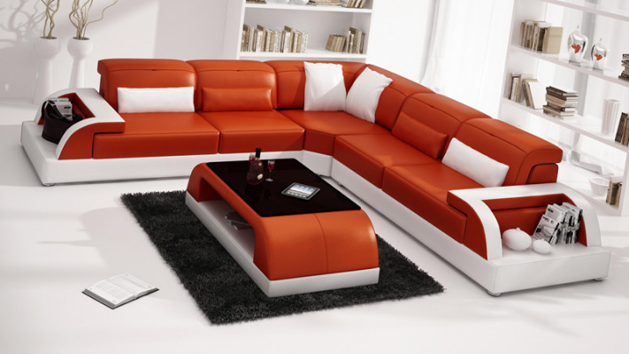 Ledercouch Ecksofa Couchlandschaft Eck Garnitur Design Modern Sofa USB Wäiss