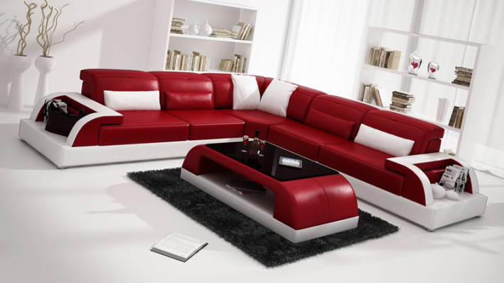 Ledercouch Ecksofa Couchlandschaft Eck Garnitur Design Modern Sofa USB Wäiss