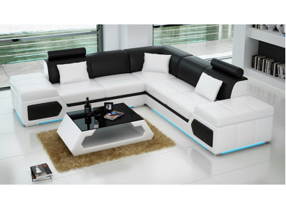 Ledersofa an L-Form Couch Wunnlandschaft Eckssofa Garnitur Design Modern Sofa + USB