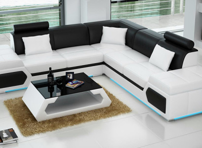 Ledersofa an L-Form Couch Wunnlandschaft Eckssofa Garnitur Design Modern Sofa + USB
