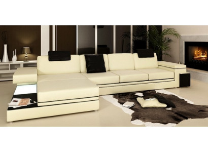 Wunnzëmmer Sofa Ledersofa Polstercouch Sëtzkomplett Modern Beleuchtet LED + USB