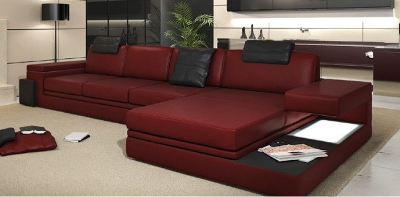 Moderne Wunnzëmmer Design Canapé Textil Stoff Sofa Polster Eck Garnitur LED + USB