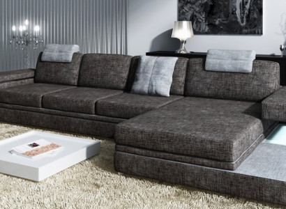 Design Ledersofa Sofa mat USB Polster Wunnlandschaft Eck Garnitur Textil Tachau