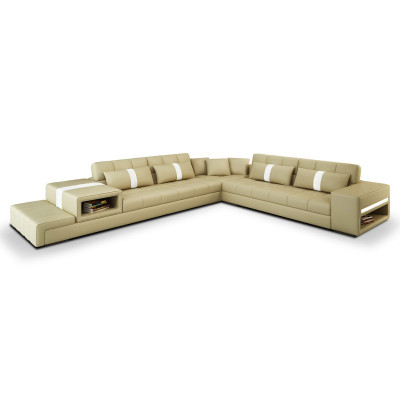 Ecksofa Sofa Canapé USB Polster Wunnlandschaft Ledersofa Design L Form Nei Beige