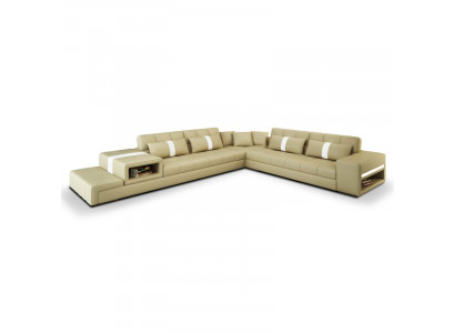 Ecksofa Sofa Canapé USB Polster Wunnlandschaft Ledersofa Design L Form Nei Beige
