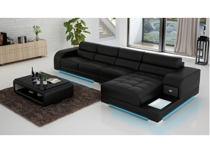 Stilvollt Design De Schwaarzen L-fërmegen Sofa fir Raffiness an Komfort