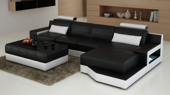 Elegante schwaarzt Designer-Wénksofa an L-Form fir stilvoll Wunnraim.