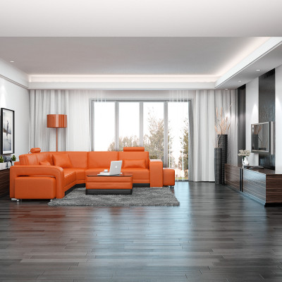 Ledercouch mat USB Wunnlandschaft Eckcouch Eck Garnitur Design Modern Couch F3017B
