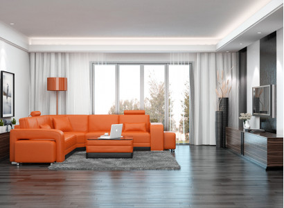 Ledercouch mat USB Wunnlandschaft Eckcouch Eck Garnitur Design Modern Couch F3017B