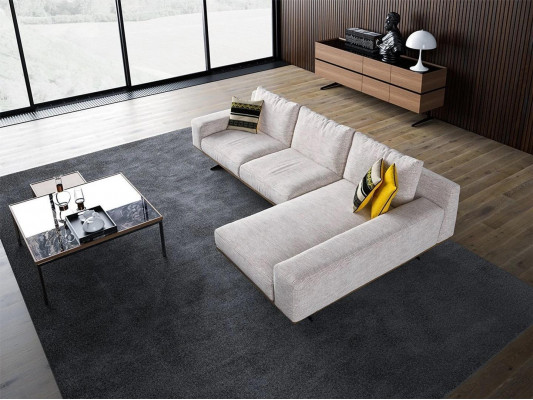 Designer Luxus Textil Polstersofa L-Form Wunnzëmmer 2x Dëscher Ariichtung