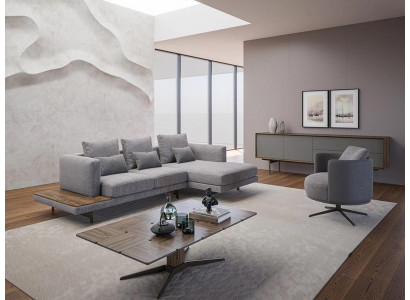 Sofasett Wunnzëmmer Set 3tlg Gepolstert Möbel Wénkelssofa Fauteuil Holz Dësch.