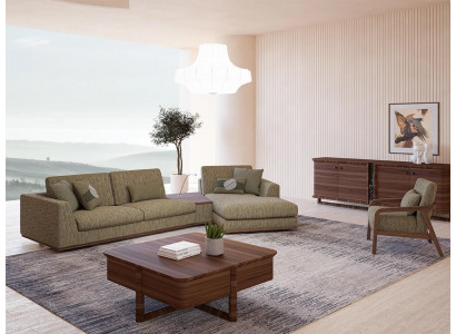 Wunnzëmmersaz 2 Stécker Komplett Ecksofa L-Form Relax Miwwelen Fotell Modern Textil