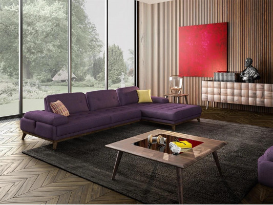 Lila Ecksofa L-Form Wunnzëmmer Luxus Couchtisch Ariichtung Neit Garnitur Miwwel