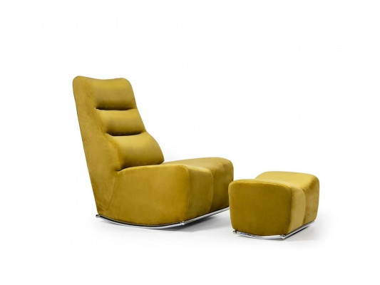 Luxus Giel Komplett Fauteuil mat Pouf Sëtzmöbel Wunnzëmmer Designer Textil