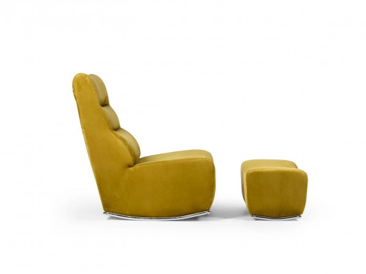 Luxus Giel Komplett Fauteuil mat Pouf Sëtzmöbel Wunnzëmmer Designer Textil