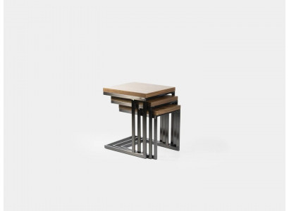 Wunnzëmmer 3x Niewendësch Luxus Holz Dësch Edelstahl Design Miwwelen Ariichtung