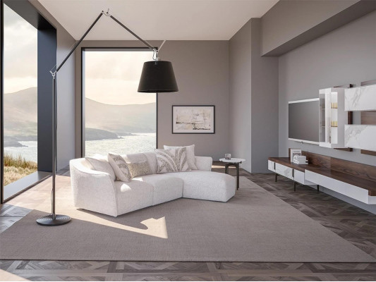 Eck Garnitur Wäiss Canapé Couch L-Form Designer Modern Wunnzëmmer Neit