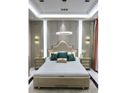 Design Doppel Hotel Better Schlofzëmmer Holz Miwwelen Bett Polster Holz 180x200 Nei