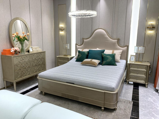 Design Doppel Hotel Better Schlofzëmmer Holz Miwwelen Bett Polster Holz 180x200 Nei