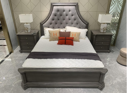 Schlofkummer Set Bett + 2x Nuetsdësch Better Duebelbett Miwwelen Chesterfield Nei
