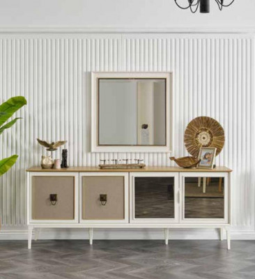 Anrichte Grupp Holz Design Anrichte Säit Schaf Regal Set 2tlg Kommod Spigel