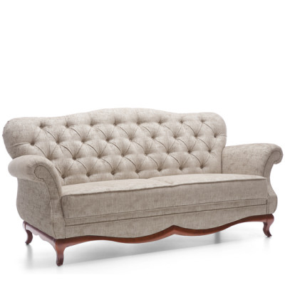 Chesterfield Dräisëtzer Kanapé Polster Miwwelen Textil Sofa Couchen Stoff