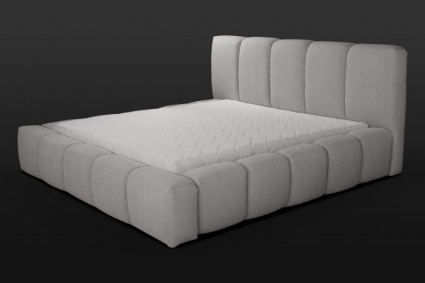 Bett Grau Duebelbett Schlofzëmmer Holz Miwwelen Design Polster Stoff Nei