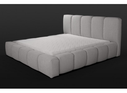 Bett Grau Duebelbett Schlofzëmmer Holz Miwwelen Design Polster Stoff Nei