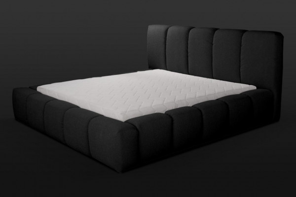 Bett Schwaarzt Duebelbett Schlofzëmmer Holzmiwwel Design Gepolstert Miwwelen Stoff