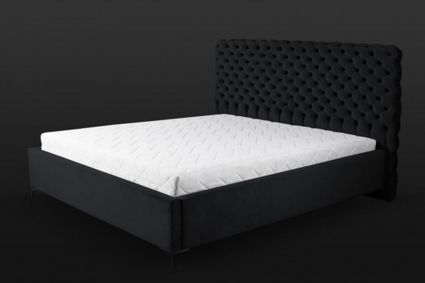 Schwaarzt Chesterfield Bett Klassesch Schlofzëmmersmiwwelen Design Stëff