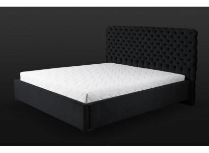 Schwaarzt Chesterfield Bett Klassesch Schlofzëmmersmiwwelen Design Stëff