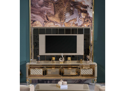 Mauerfir de Living-Zëmmer TV-Ständer TV-Ständer am luxuriéise Premium-Design aus Edelstol.