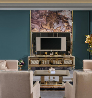 Mauerfir de Living-Zëmmer TV-Ständer TV-Ständer am luxuriéise Premium-Design aus Edelstol.